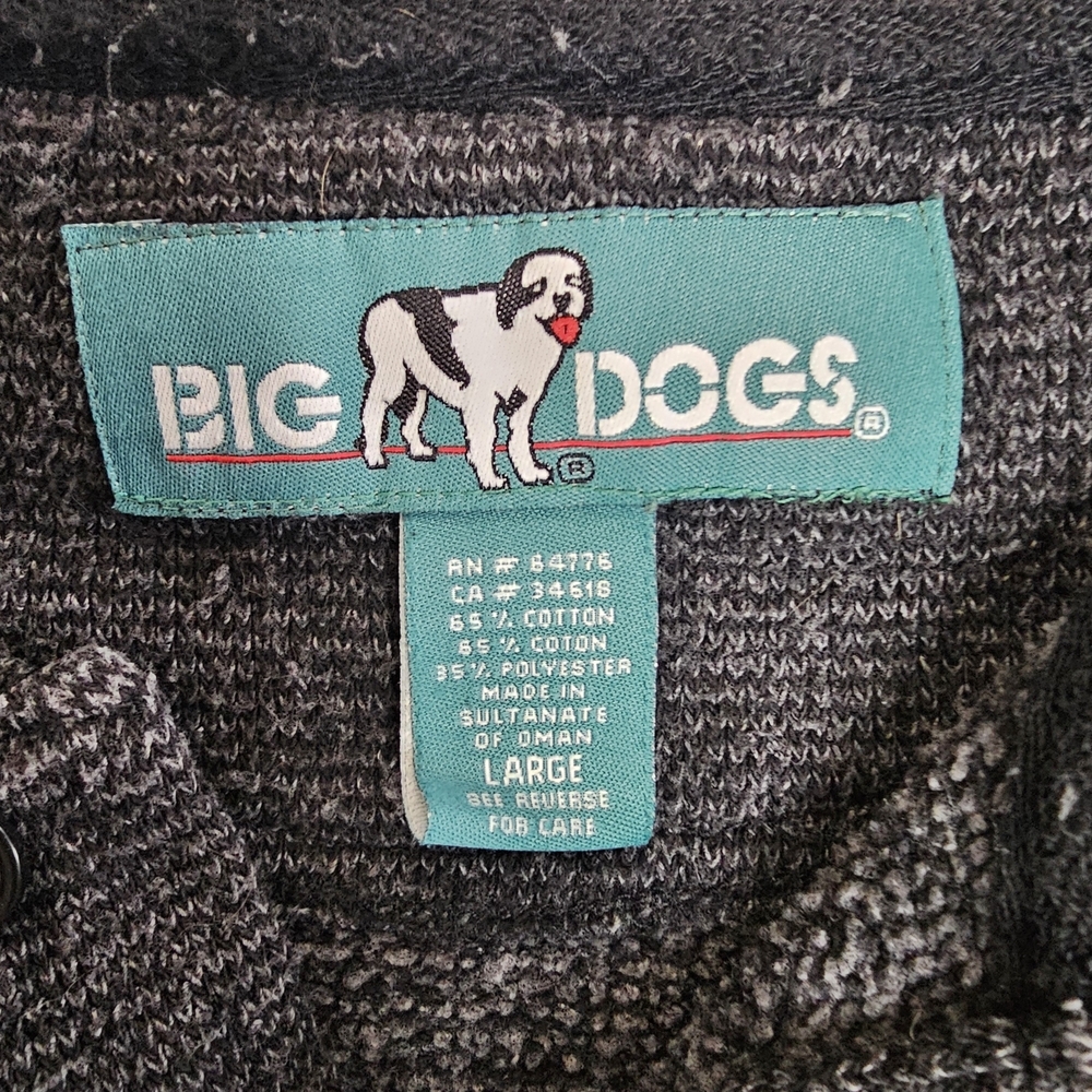 Vintage Big Dogs Henley Sweater Mens Large Grey Embroidered - Picture 2 of 11